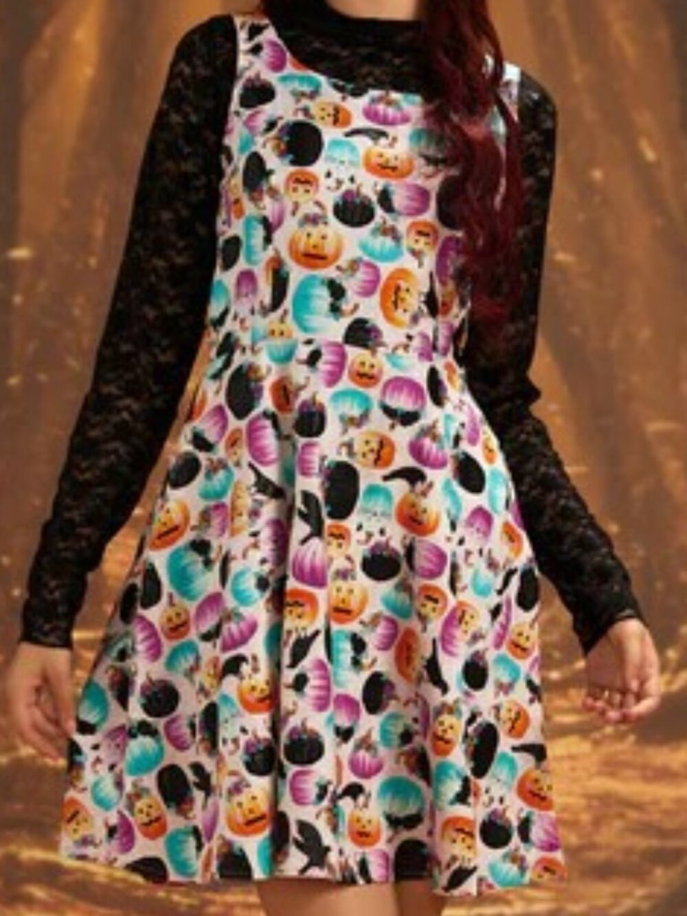 Modcloth X Retrolicious "Stretch Cotton Skater Dress Pumpkin & Crow Print" NWT